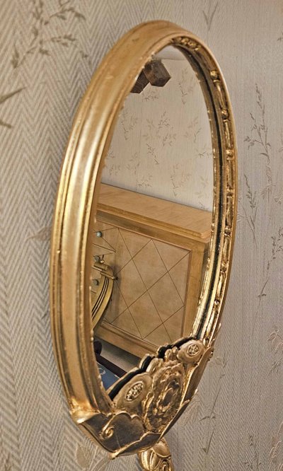 Specchio a foglia in metallo dorato Art Déco 1925