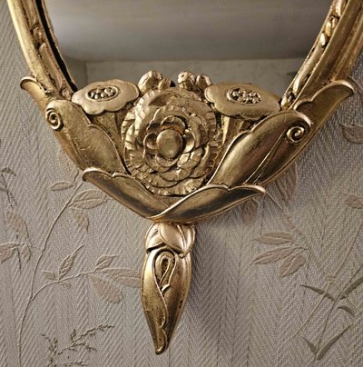 Specchio a foglia in metallo dorato Art Déco 1925