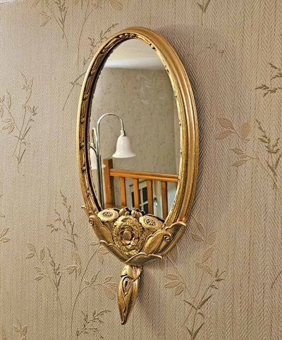 Specchio a foglia in metallo dorato Art Déco 1925