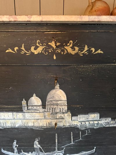 19th century Italian chest of drawers (view of Venice) repatinated with marble
