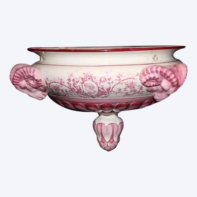 Suspension en faïence de Gien 19ème décor à médaillons style Louis XVI signature de décorateur
