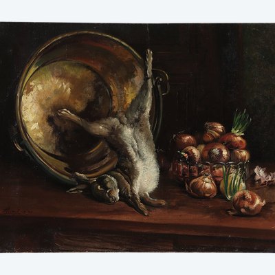 Large painting from 1930, 92 cm, Pierre Alexis LESAGE 1872/1932, Retour de Chasse (Return from the Hunt)
