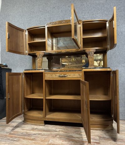 Art Deco walnut and burl double sideboard circa 1940