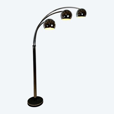 Lampada da terra italiana a forma di mughetto in metallo cromato vintage anni '70
