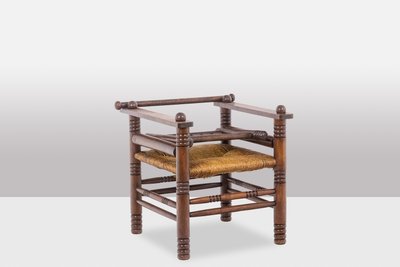 Charles Dudouyt. Brutalist style armchair in beech. 1960s.  LS6147609B