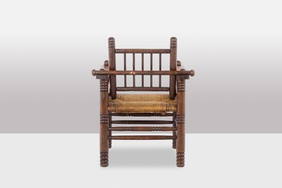 Charles Dudouyt. Brutalist style armchair in beech. 1960s.  LS6147609B