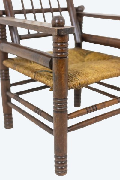 Charles Dudouyt. Brutalist style armchair in beech. 1960s.  LS6147609B