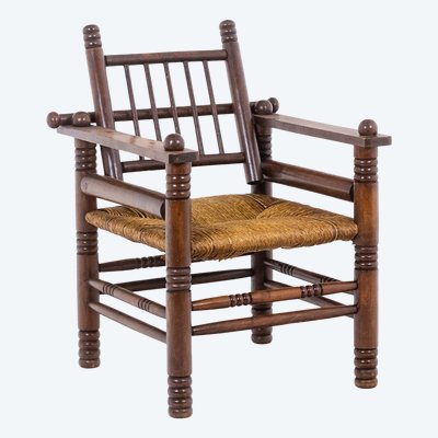 Charles Dudouyt. Brutalist style armchair in beech. 1960s.  LS6147609B