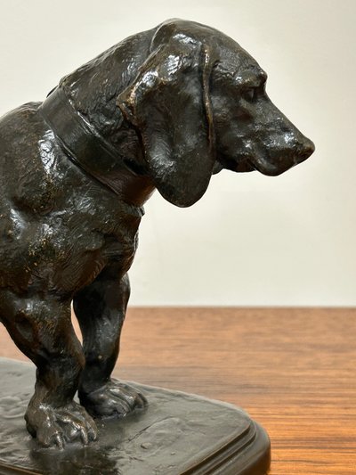 Antoine-Louis Barye (1795-1865) Basset mit dem Kopf nach links stehend Barbedian Gusseisen XIX 