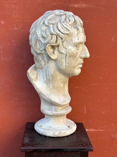Grande Busto Di Stile Romano D'epoca - Fine XIX Secolo In Gesso H 63 Cm