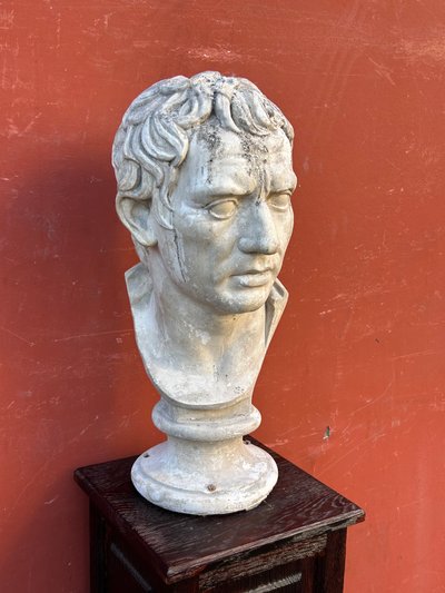 Grande Busto Di Stile Romano D'epoca - Fine XIX Secolo In Gesso H 63 Cm