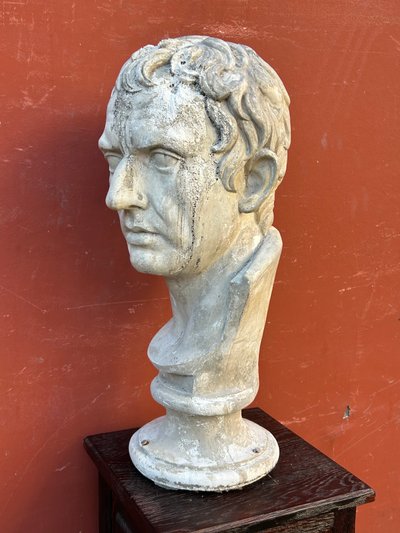 Grande Busto Di Stile Romano D'epoca - Fine XIX Secolo In Gesso H 63 Cm