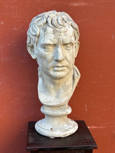 Grande Busto Di Stile Romano D'epoca - Fine XIX Secolo In Gesso H 63 Cm