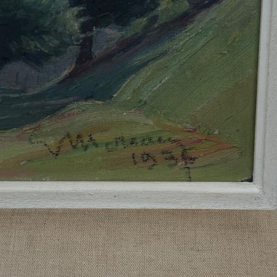 Olio su cartone di Mereau 1936 raffigurante un boschetto di alberi