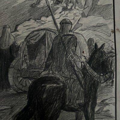 Charcoal Fine Arts competition oriental subject by Berger-Lheureux known as Biloul