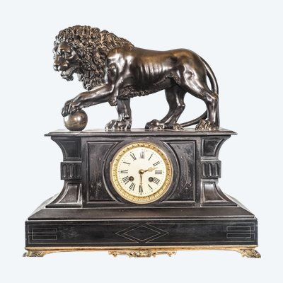 VENICE LION CLOCK in bronze and marble, NAPOLEON III period