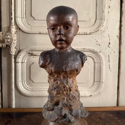 Scultura in terracotta Bambino dell'officina Charles Filleul in busto del XX secolo