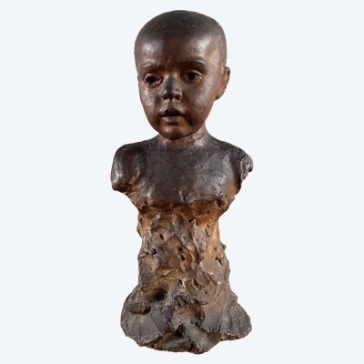 Scultura in terracotta Bambino dell'officina Charles Filleul in busto del XX secolo