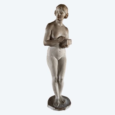 Statua in gesso da laboratorio di Charles Filleul soggetto femminile in scatola del XX secolo