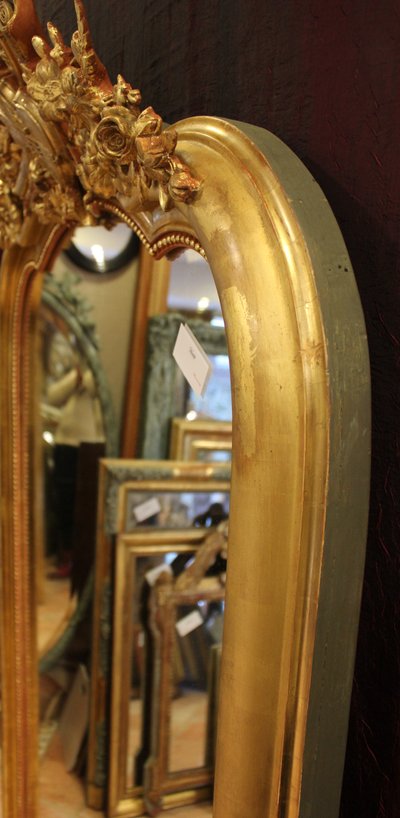114 X 177 Cm Large Antique Mirror, Gold Leaf Gilding, Violin Decor, Musical Attributes