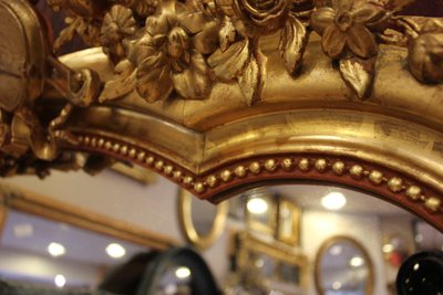 114 X 177 Cm Large Antique Mirror, Gold Leaf Gilding, Violin Decor, Musical Attributes