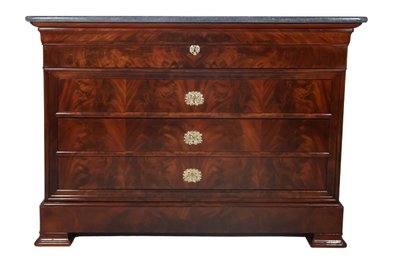 Restoration period flamed mahogany chest of drawers