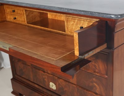 Restoration period flamed mahogany chest of drawers