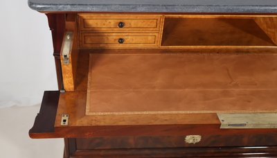 Restoration period flamed mahogany chest of drawers