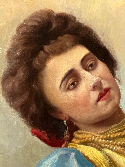DIPINTO RUSSO / OLIO SU TAVOLA IN LEGNO CON CORNICE RAFFIGURANTE UN RITRATTO DI DONNA