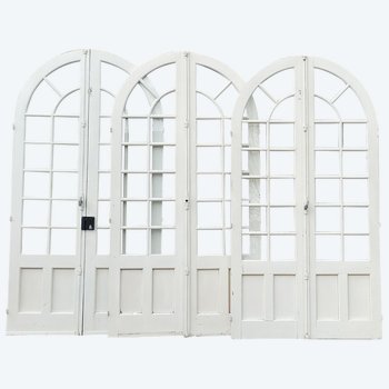 Set Of 3 Old Arched French Doors Of Orangerie Baie Porte Atelier