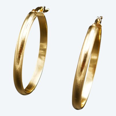 Grande Boucles d'Oreilles Créoles 3,5 cm, Or Jaune 18 Carats.
