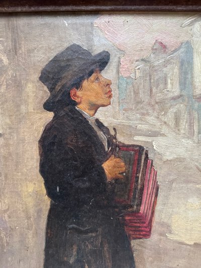Ecole Française Vers 1900 - Montmartre Enfant à l'Accordéon - Signé