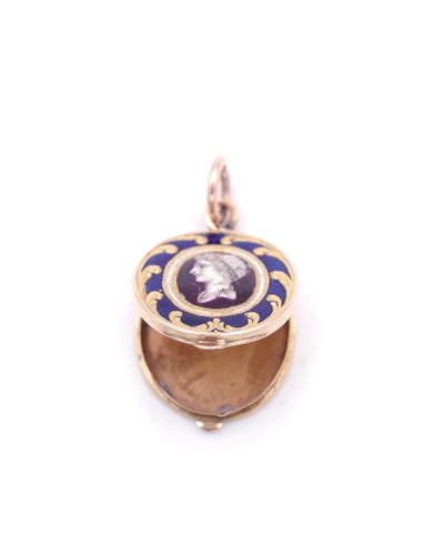 Médaillon Empereur romain émail en or 14k, Pendentif émaillé, médaillon ancien, Napoléon III