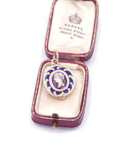 Médaillon Empereur romain émail en or 14k, Pendentif émaillé, médaillon ancien, Napoléon III