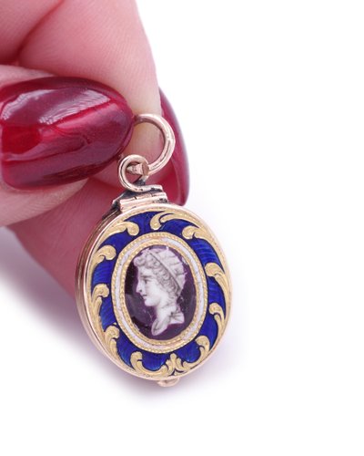 Médaillon Empereur romain émail en or 14k, Pendentif émaillé, médaillon ancien, Napoléon III