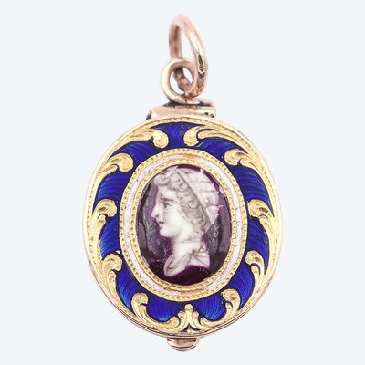 Médaillon Empereur romain émail en or 14k, Pendentif émaillé, médaillon ancien, Napoléon III