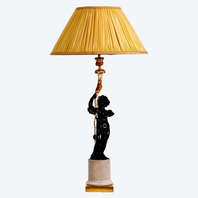 Bronze lamp representing a putti, marble base. Circa 1880. LS60321009G