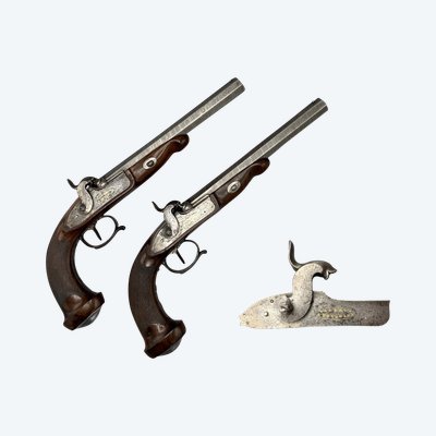 Pair of percussion pistols signed AUBRY à BORDEAUX France - circa 1840