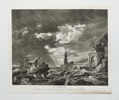 Etching Seascape Storm Tempest After Vernet  Engraving 18th Century Old Print
