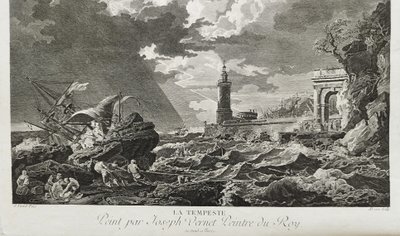 Etching Seascape Storm Tempest After Vernet  Engraving 18th Century Old Print