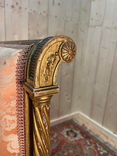 Louis XVI style bench in gilded wood.