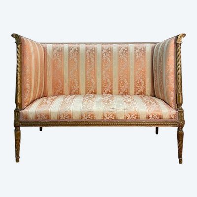 Louis XVI style bench in gilded wood.