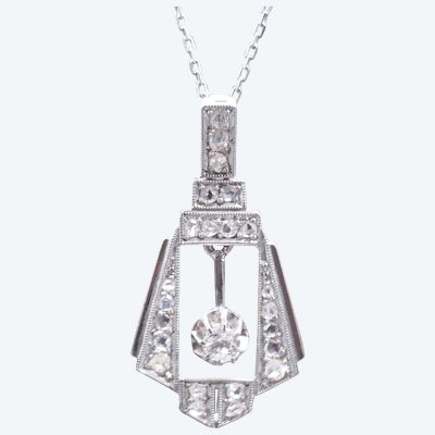 Pendentif Art Déco Diamant,  Platine.