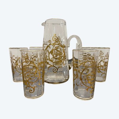 Saint Louis Modèle Cluny - Gilded Crystal Orangeade Set