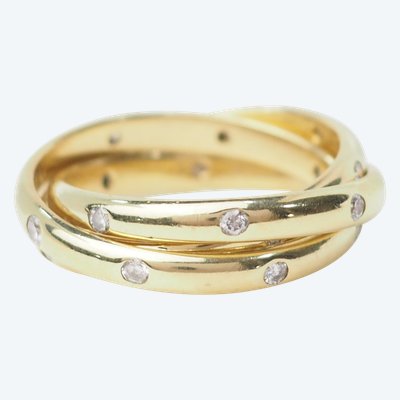 Three-ring wedding band in yellow gold and diamonds