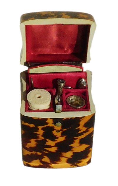 Antique Travel Sewing Set XIXth Century Sewing Scissors Shell Case Needle