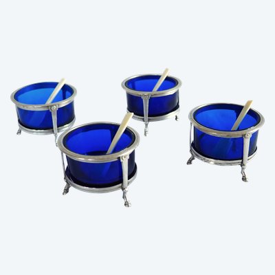 Suite of 4 Empire period solid silver salt cellars, Coq hallmark, circa 1800