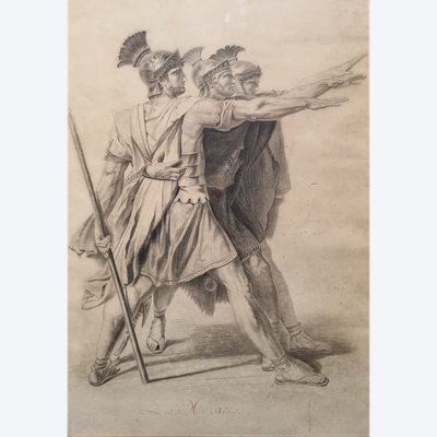 Il giuramento degli Orazi, grande disegno a matita, XIX secolo.