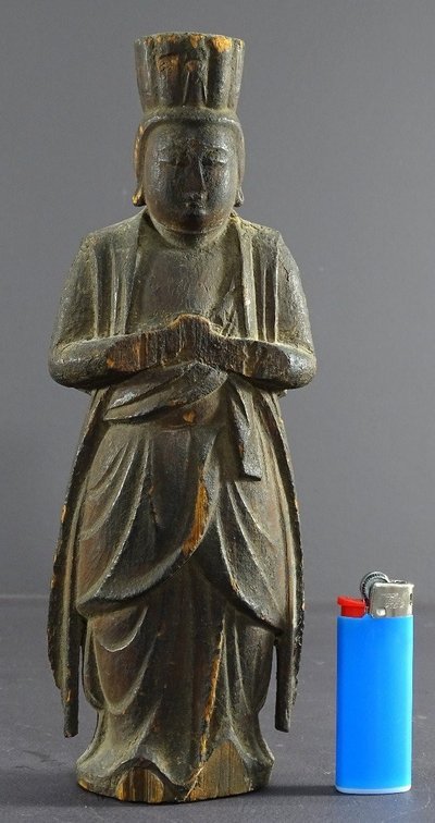 Japon, Début De l'ép. Edo (1603-1868), Rare Et Ancienne Statue Du Dieu Shinto En Bois Sculpté. 