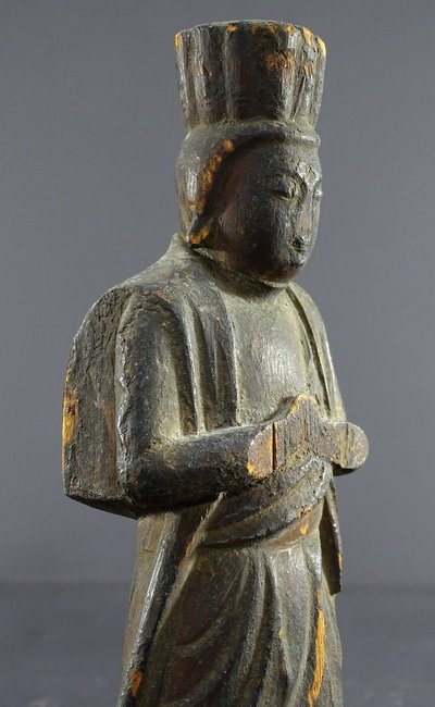 Japon, Début De l'ép. Edo (1603-1868), Rare Et Ancienne Statue Du Dieu Shinto En Bois Sculpté. 